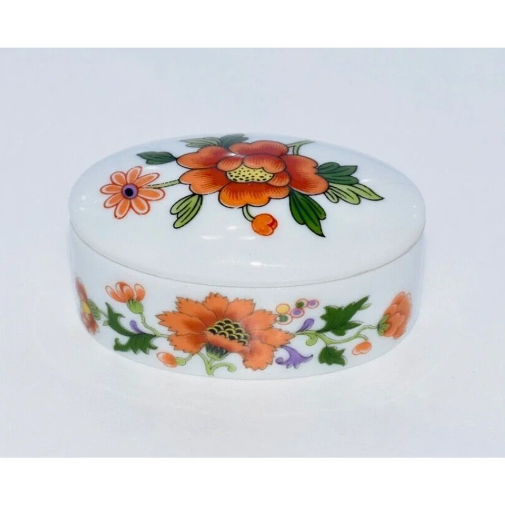 Vintage French CD Limoges Porcelain Floral Trinket Jewelry Box